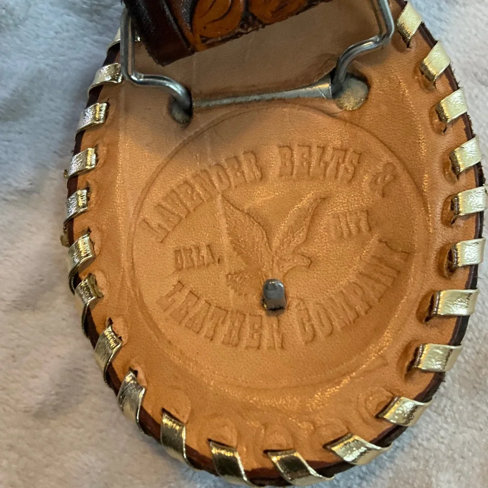 Hand Tooled Western Leather Belt Jimmie JU Brown Gold‎ Floral Cowboy Rodeo Men